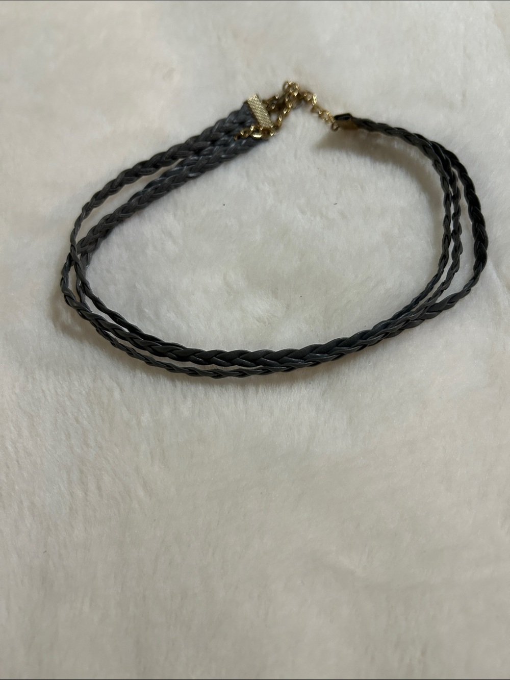 Braided Grey Choker Necklace with Gold Clasp